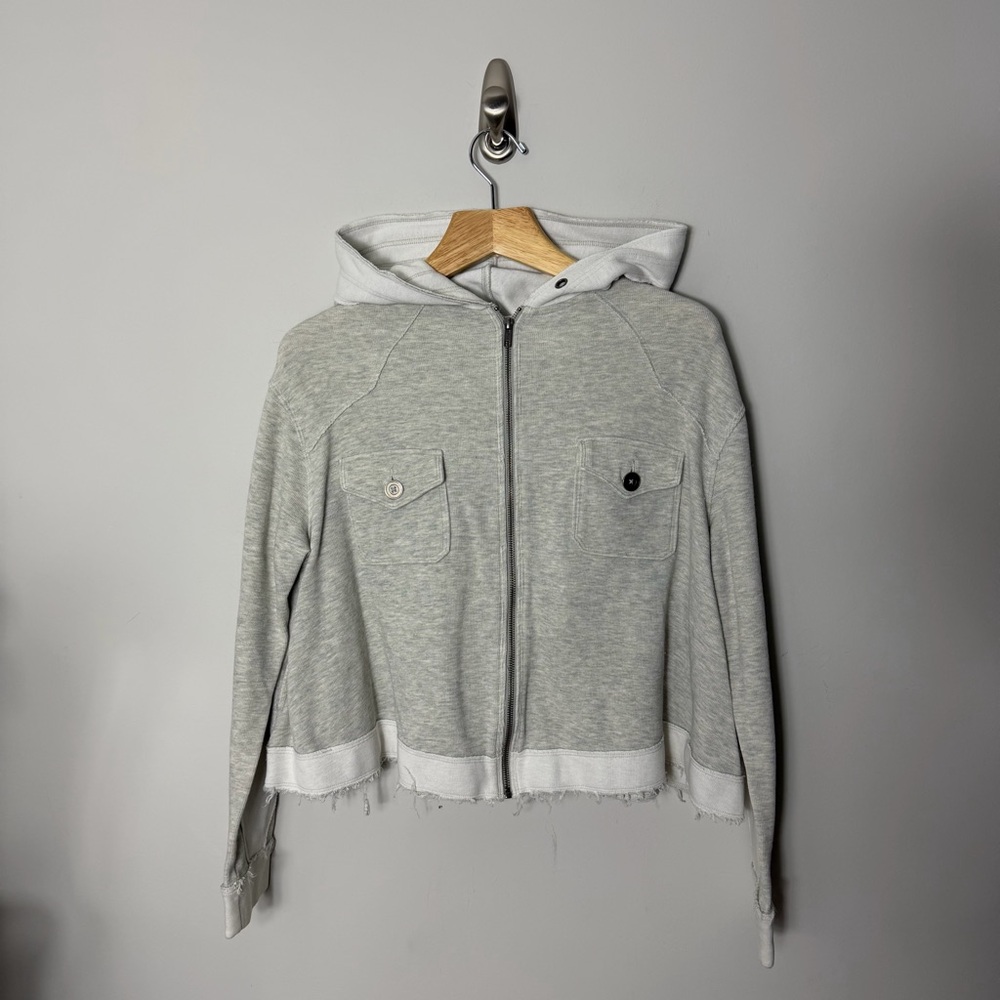 Free People Oversized Crop Hoodie Gray Zip Front Sweatshirt Cotton X